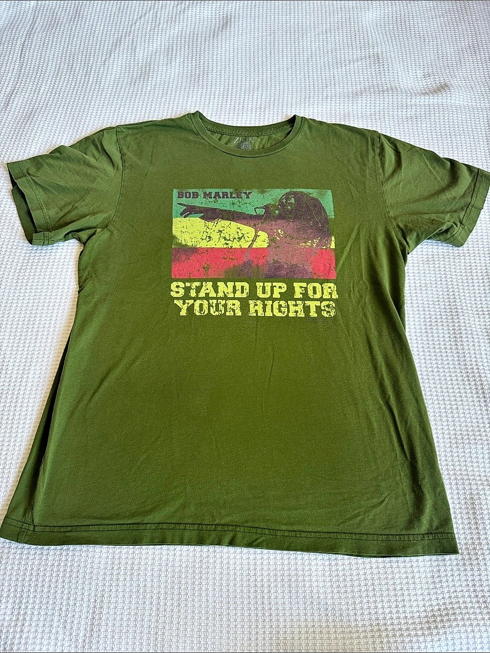 Zion Rootswear Bob Marley Stand Up For Your Rights T-Shirt Green Graphic Tee